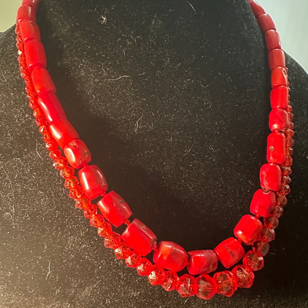 Set of 2 Red Beaded Necklaces